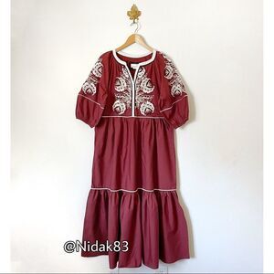 Anthropologie Gretel embroidered brown maxi dress Medium NWOT